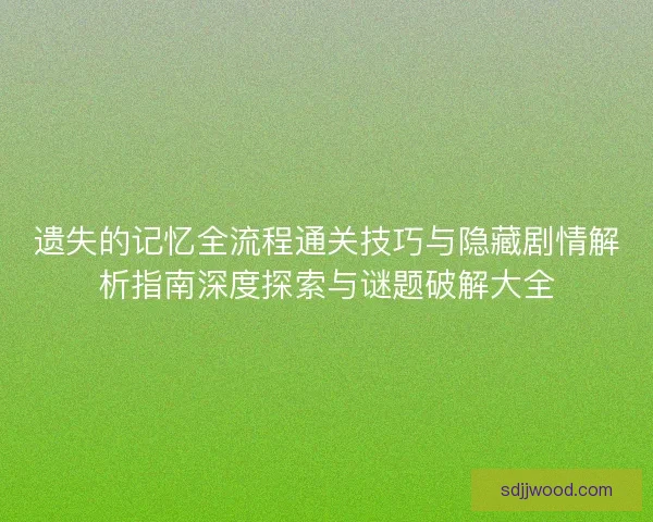 遗失的记忆全流程通关技巧与隐藏剧情解析指南深度探索与谜题破解大全