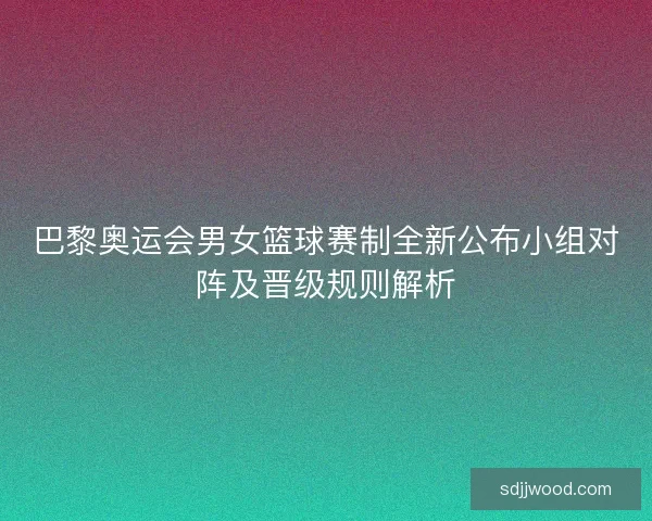 巴黎奥运会男女篮球赛制全新公布小组对阵及晋级规则解析